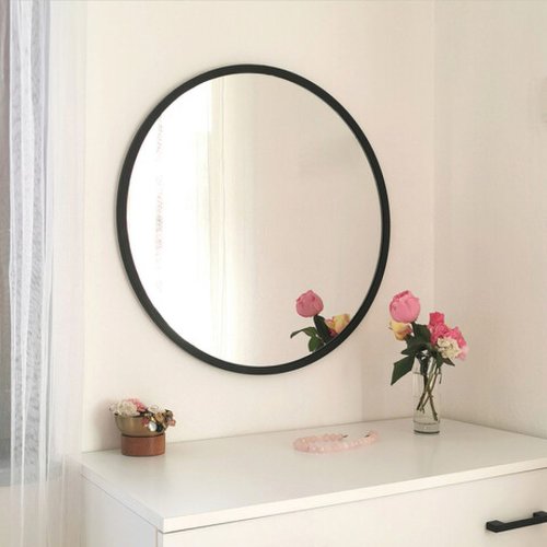 Oglinda decorativa, Neostill, Siyah Metal Çerçeve Yuvarlak Ayna A710, 60x60x2.2 cm, Negru