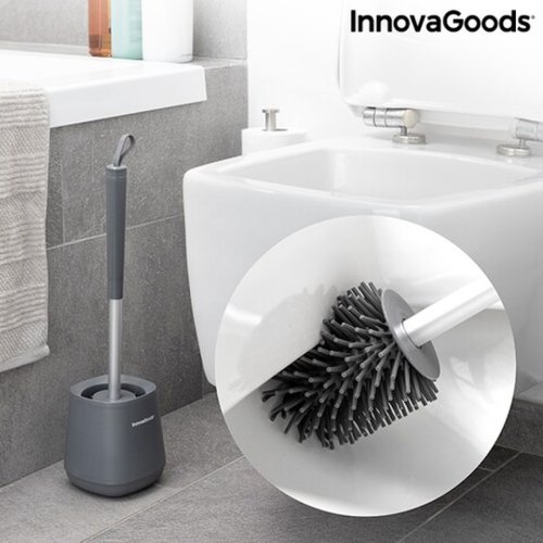 Perie de toaleta cu suport Kleanu, InnovaGoods, cauciuc antibacterian, 12x43 cm