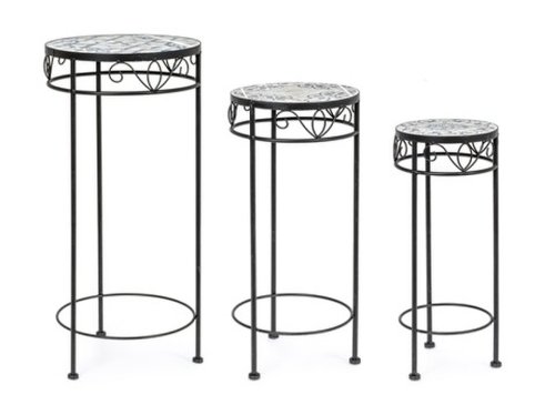 Set 3 suporturi pentru ghivece Erice Round, Bizzotto, Ø30 x 68 cm, otel/ceramica