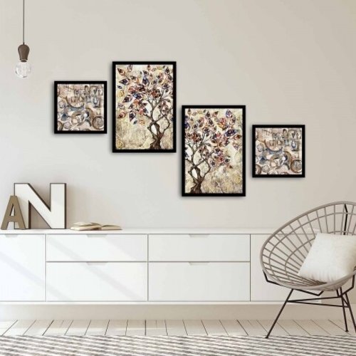 Set 4 tablouri decorative, Alpha Wall, Autumn Tree, 30x30/35x50 cm