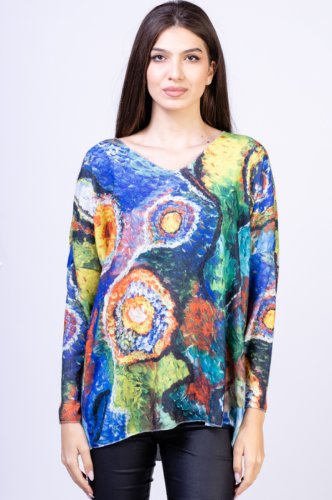 Bluza catifelata cu imprimeu abstract multicolor