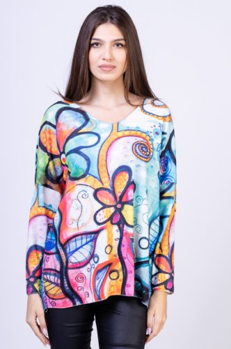 Bluza catifelata cu imprimeu floral multicolor
