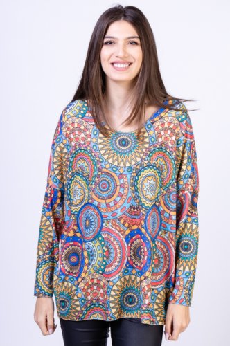 Bluza catifelata cu imprimeu mandale multicolore