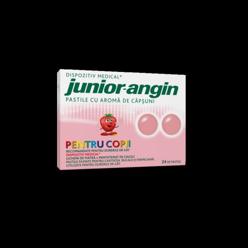 Junior Angin cu aroma de capsuni, 24 PASTILE, dureri de gat la copii