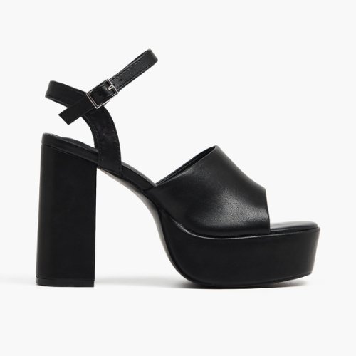 Cropp - Sandale cu toc gros, negre - Negru
