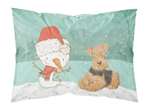 Caroline`s Treasures Airedale Terrier Snowman Crăciun Fabric Standard pillowcase Mltcl