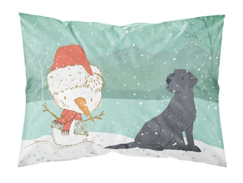 Caroline`s Treasures Black Labrador Snowman Crăciun Fabric Standard pillowcase Mltcl