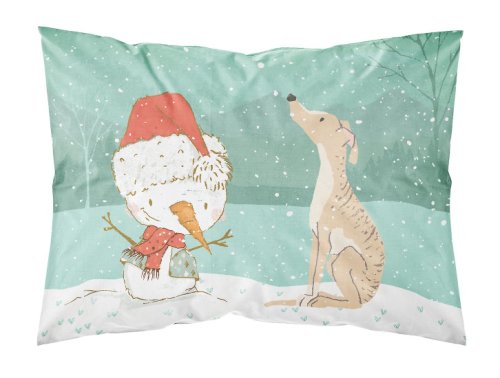Caroline`s Treasures Brindle Greyhound Snowman Crăciun Fabric Standard pillowcase Mltcl