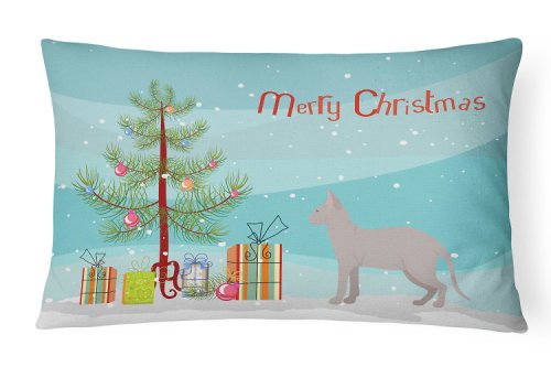 Caroline`s Treasures Don Sphynx Cat Merry Christmas Canvas Fabric perna decorativa Multicolore 12H x16W