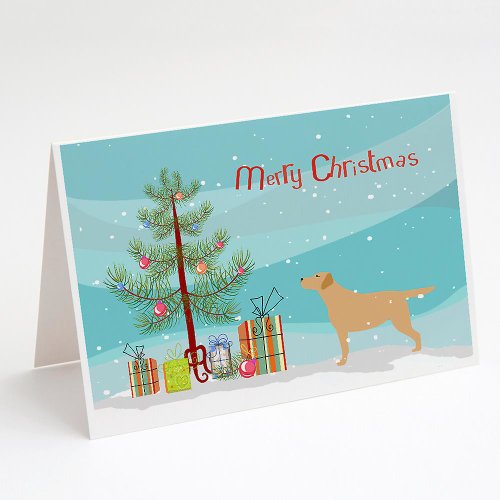 Caroline`s Treasures Galben Labrador Retriever Merry Christmas Tree Felicitări și plicuri Pack 7 x 5