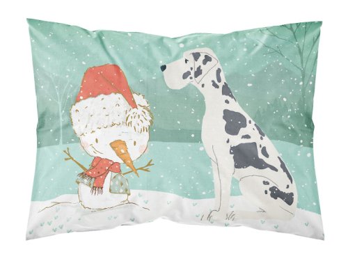 Caroline`s Treasures Harlequin Great Dane Snowman Crăciun Fabric Standard pillowcase Multicolore