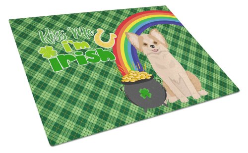 Caroline`s Treasures Longhaired Gold and White Chihuahua St. Patrick`s Day Glass Cutting Board Large Alb 12H x 16W