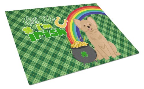 Caroline`s Treasures Longhaired Gold Chihuahua St Patrick`s Day Glass Cutting Board Large Multicolore 12H x 16W
