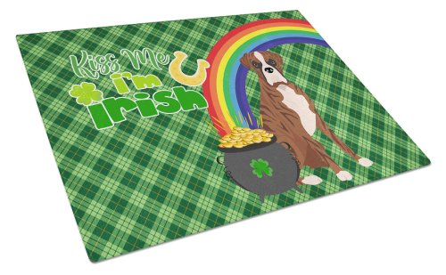 Caroline`s Treasures Natural Eared Red Brindle Boxer St Patrick`s Day glass cutting board large Multicolore 12H x 16W