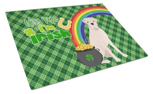 Caroline`s Treasures Natural Eared White Boxer St Patrick`s Day glass cutting board large Alb 12H x 16W