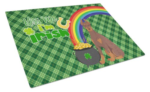 Caroline`s Treasures Red and Tan Doberman Pinscher St Patrick`s Day Glass Cutting Board Large Multicolore 12H x 16W