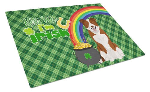 Caroline`s Treasures Red and White Border Collie St Patrick`s Day Glass Cutting Board Large Alb 12H x 16W