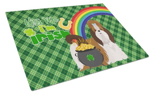 Caroline`s Treasures Red and White Shih Tzu St Patrick`s Day Glass Cutting Board Large Alb 12H x 16W