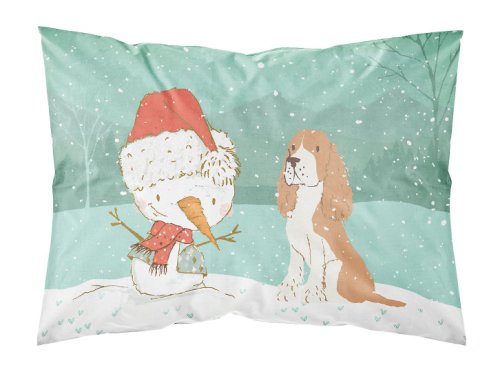 Caroline`s Treasures Red Spaniel Snowman Crăciun Fabric Standard pillowcase Mltcl