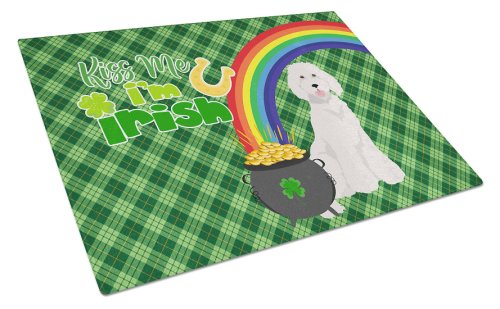 Caroline`s Treasures Standard white poodle St Patrick`s Day glass cutting board large Alb 12H x 16W