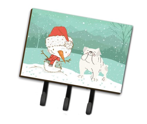 Caroline`s Treasures White Engleză Bulldog Snowman Lesa de Crăciun sau titular cheie Alb Triple