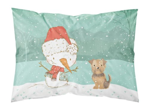 Caroline`s Treasures Yorkie urechi naturale snowman Crăciun Fabric Standard pillowcase Zăpadă