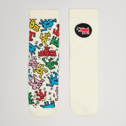 House - Set de 2 perechi de șosete Keith Haring - Alb